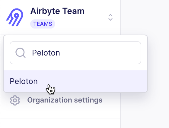 Hovering your mouse cursor over the new organizaton after clicking the button to switch organizatons